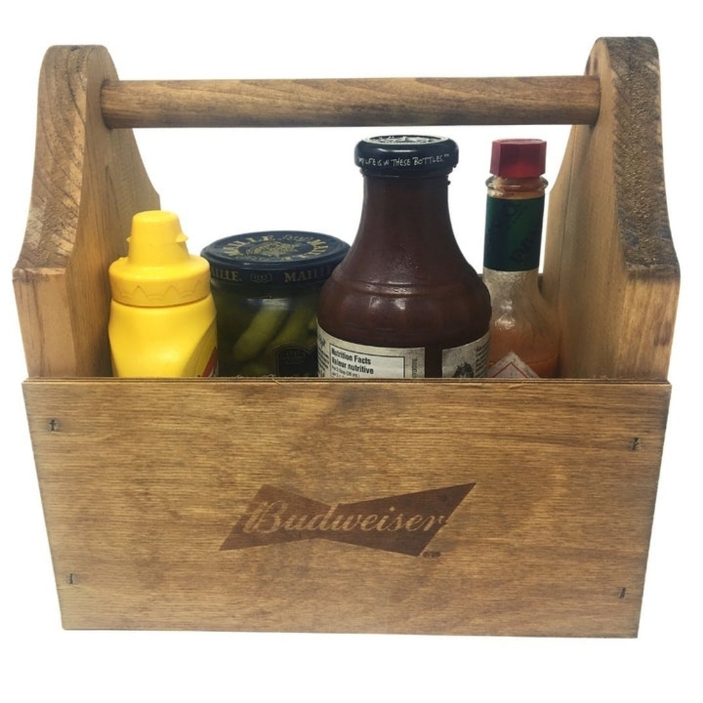 Budweiser Wooden BBQ Man Cave Grill Kitchen Utensil Box